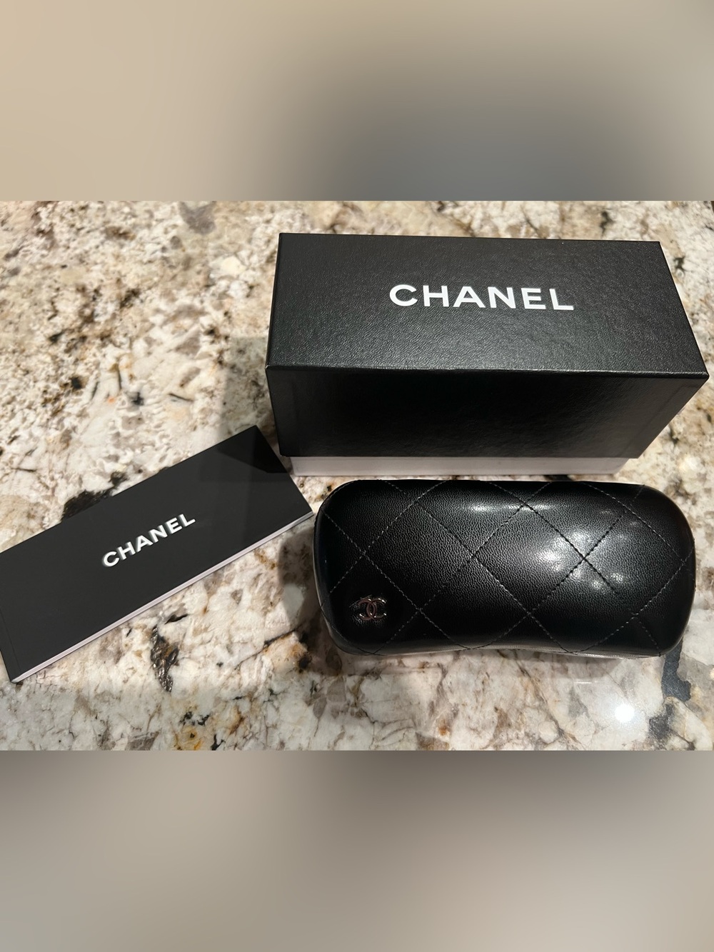 CHANEL Black Quilted Leather Oversized Glass or Sunglasses Case with CC Accent